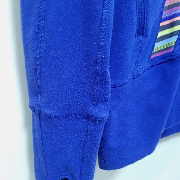 Lululemon In Stride Hoodie 6 Small Blue Striped Thumbholes Sweater Zipper Double - Picture 10 of 13